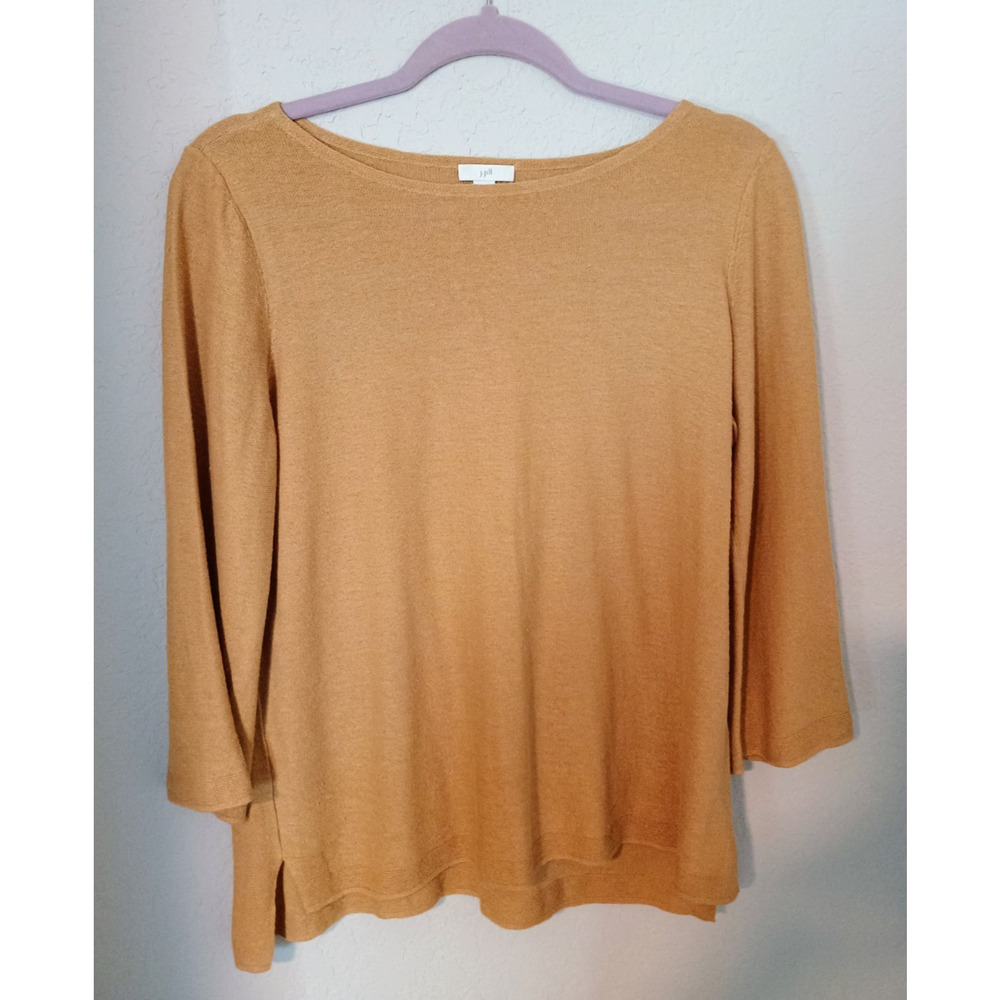 J. Jill Wheat Gold Linen Blend Boatneck Pullover 3/4 Sleeve Sweater S